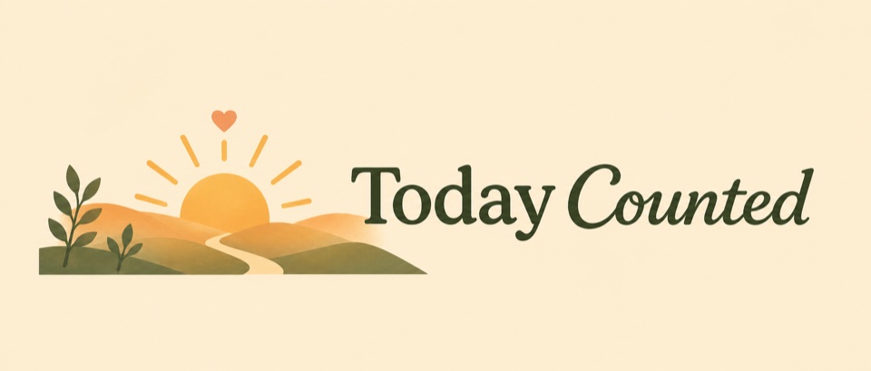 Today Counted wordmark beside a sunrise over rolling hills